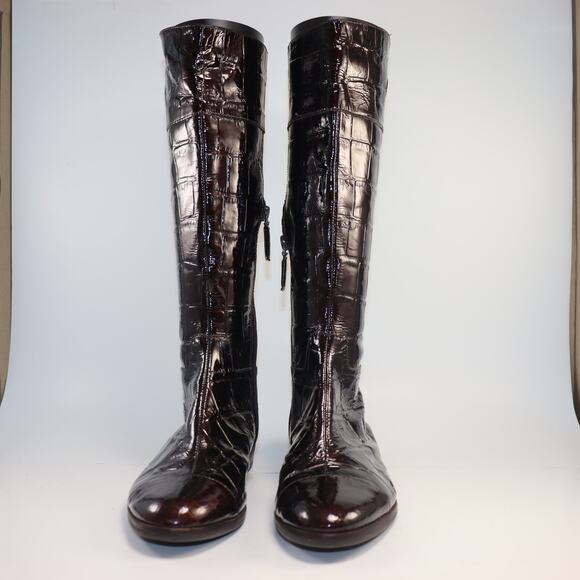 Alex Marie Crocodile Patent Leather Knee High Riding Boot Brown - Picture 3 of 6